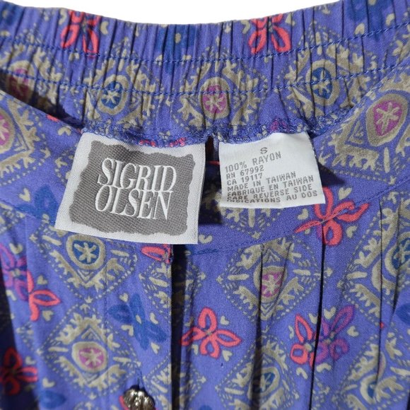 Vintage 90s Button Front Medallion A Line Midi Skirt Size S Cottage Sigrid Olsen - Picture 5 of 5